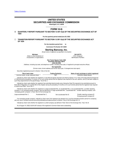 Thumbnail Sterling Bancorp 10-Q Quarterly Report FY2022 