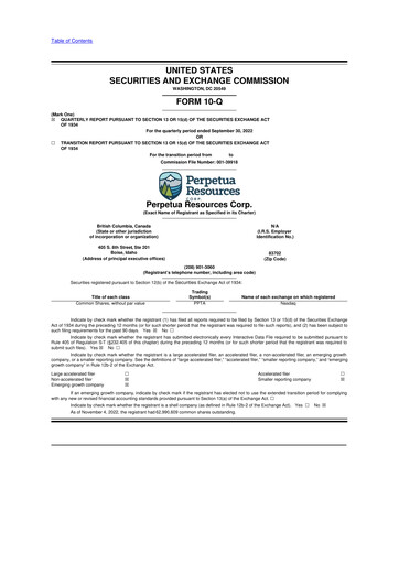 Miniature Perpetua Resources 10-Q Rapport trimestriel 2022 