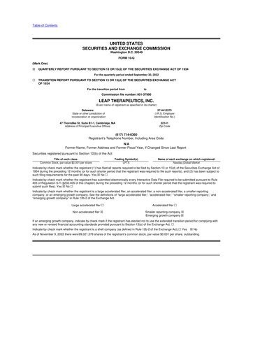 Thumbnail Leap Therapeutics
 10-Q Quarterly Report FY2022 