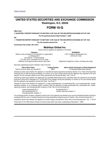 Vorschaubild Mobileye 10-Q Quartalsbericht 2022 