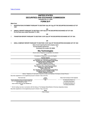 Thumbnail Niu Technologies 20-F Annual Report 2022