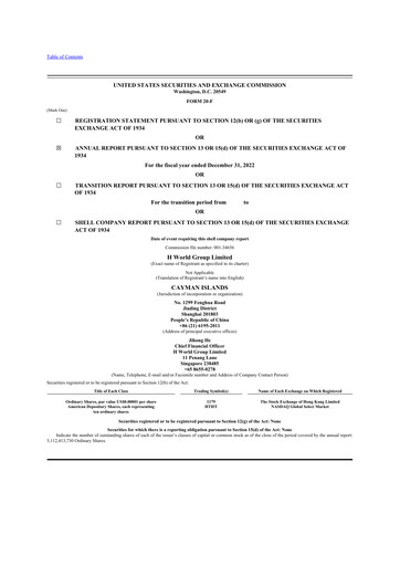 Thumbnail H World Group Limited 20-F Annual Report 2022