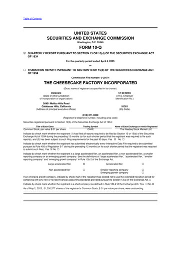 Vorschaubild The Cheesecake Factory
 10-Q Quartalsbericht 2023 