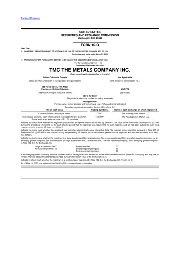 Vorschaubild The Metals Company 10-Q Quartalsbericht 2023 