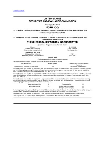 Vorschaubild The Cheesecake Factory
 10-Q Quartalsbericht 2023 