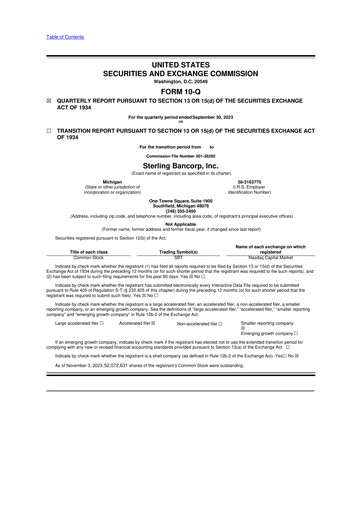 Thumbnail Sterling Bancorp 10-Q Quarterly Report FY2023 