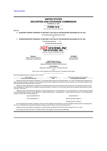 Thumbnail OSI Systems
 10-Q Quarterly Report FY2024 