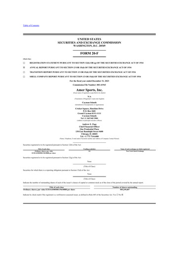 Thumbnail Amer Sports 20-F Annual Report 2023