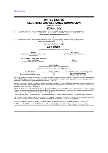 Thumbnail AAR 10-Q Quarterly Report FY2024 