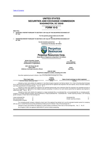 Miniature Perpetua Resources 10-Q Rapport trimestriel 2024 
