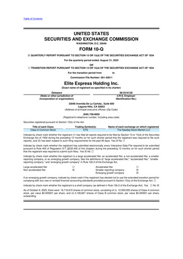 Thumbnail Elite Express 10-Q Quarterly Report FY2025 
