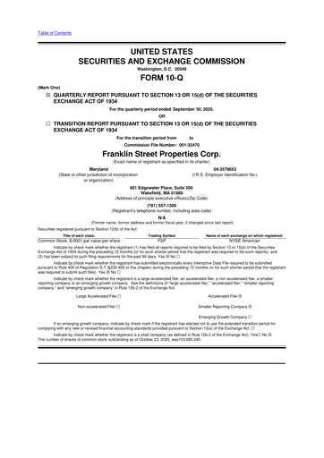 Miniature Franklin Street Properties 10-Q Rapport trimestriel  