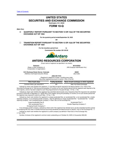 Thumbnail Antero Resources
 10-Q Quarterly Report FY2025 
