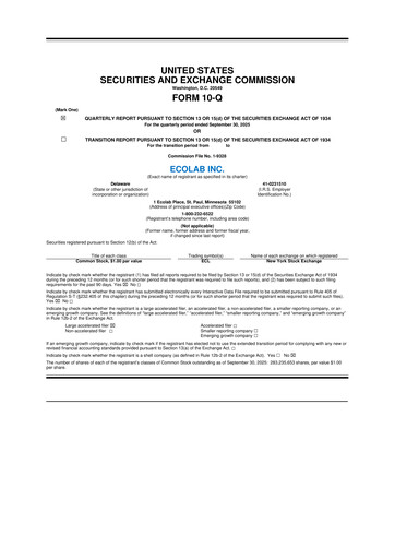 Miniature Ecolab 10-Q Rapport trimestriel 2025 