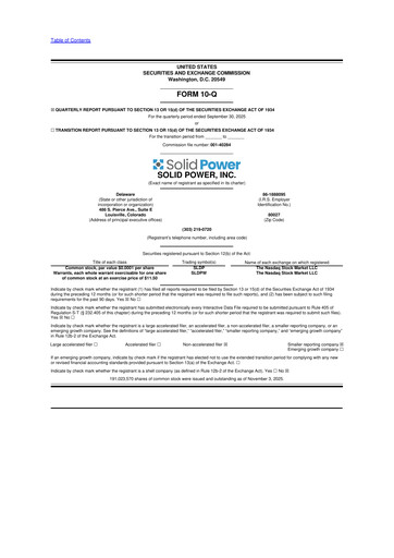Miniature Solid Power 10-Q Rapport trimestriel  