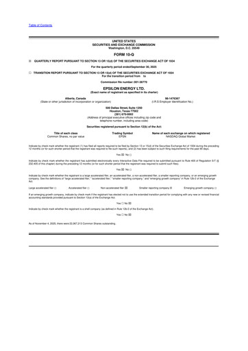 Thumbnail Epsilon Energy 10-Q Quarterly Report FY2025 