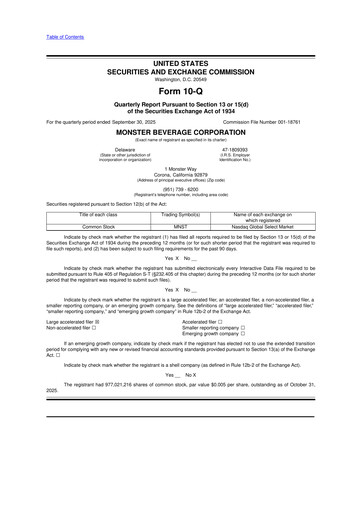 Thumbnail Monster Beverage 10-Q Quarterly Report FY2025 