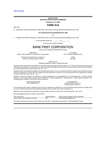 Thumbnail Bank First 10-Q Quarterly Report FY2025 