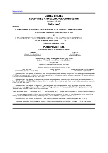 Thumbnail Plug Power 10-Q Quarterly Report FY2025 