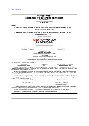 Thumbnail OSI Systems
 10-Q Quarterly Report FY2026 