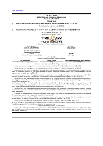 Thumbnail Trilogy Metals
 10-K Annual Report 
