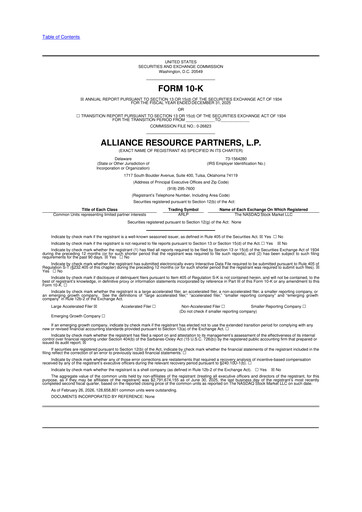 Thumbnail Alliance Resource Partners 10-K Annual Report 