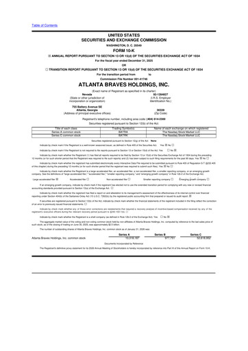 Thumbnail Atlanta Braves Holdings, Inc. 10-K Annual Report 2025