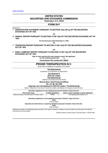 Thumbnail ProQR Therapeutics 20-F Annual Report 2025