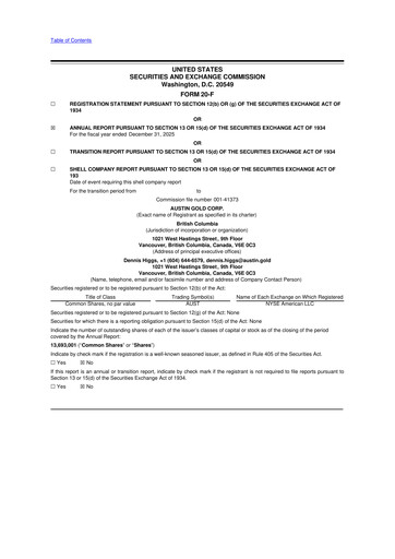 Miniature Austin Gold 20-F Rapport annuel 2025