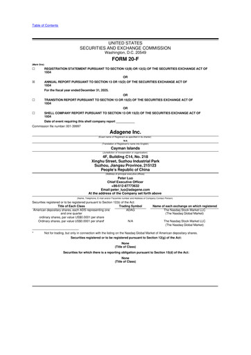 Thumbnail Adagene 20-F Annual Report 