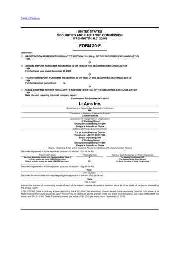 Thumbnail Li Auto 20-F Annual Report 