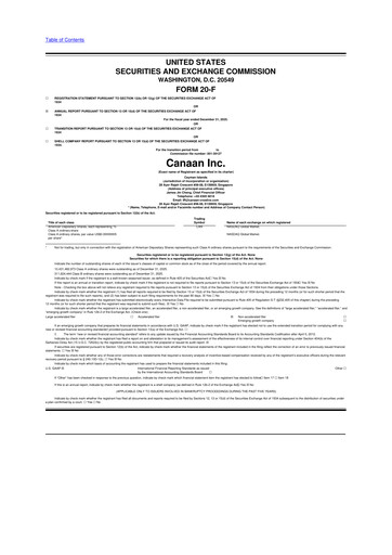 Thumbnail Canaan 20-F Annual Report 