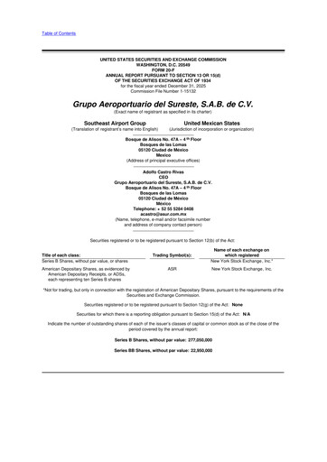 Thumbnail Grupo Aeroportuario del Sureste
(ASUR) 20-F Annual Report 