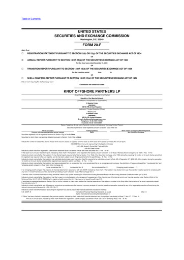 Thumbnail KNOT Offshore Partners 20-F Annual Report 