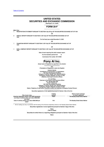 Thumbnail Pony AI 20-F Annual Report 