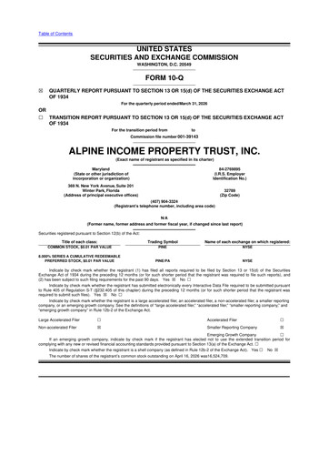 Thumbnail Alpine Income Property Trust 10-Q Quarterly Report FY 