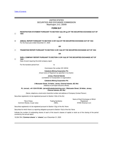 Thumbnail Caledonia Mining 20-F Annual Report 