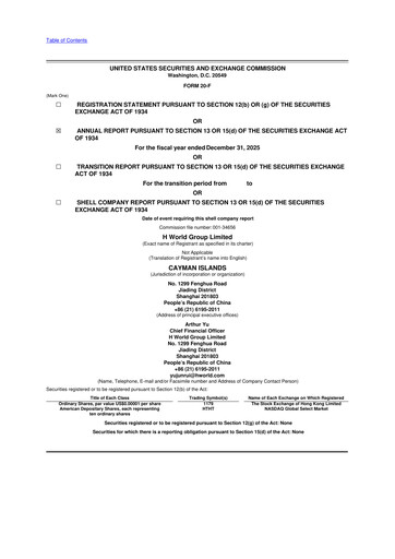 Thumbnail H World Group Limited 20-F Annual Report 