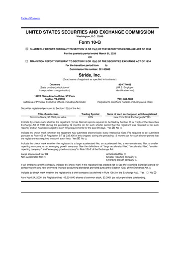 Thumbnail Stride (K12 Education)
 10-Q Quarterly Report FY 