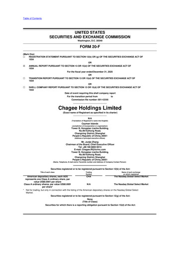 Miniature Chagee 20-F Rapport annuel 
