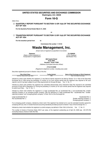 Thumbnail Waste Management 10-Q Quarterly Report FY 