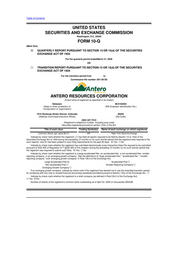 Thumbnail Antero Resources
 10-Q Quarterly Report FY 