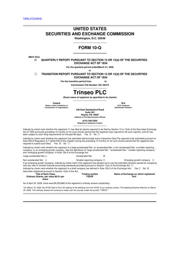 Thumbnail Trinseo 10-Q Quarterly Report FY 