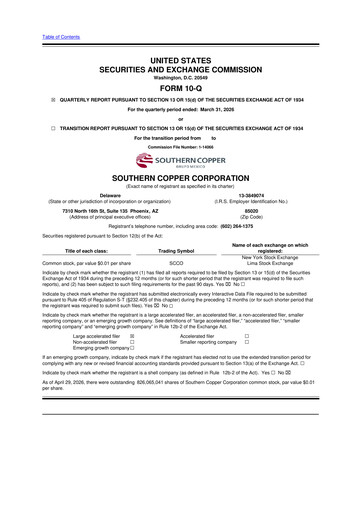 Thumbnail Southern Copper 10-Q Quarterly Report FY 