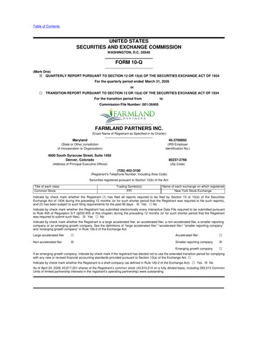 Miniature Farmland Partners
 10-Q Rapport trimestriel  