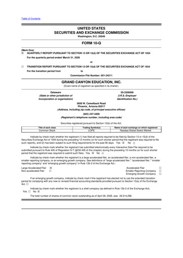Thumbnail Grand Canyon Education 10-Q Quarterly Report FY 