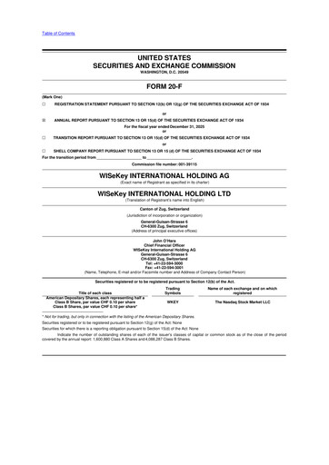 Thumbnail WISeKey International 20-F Annual Report 