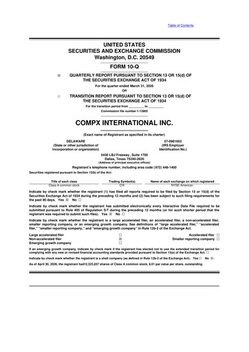 Thumbnail CompX International 10-Q Quarterly Report FY 