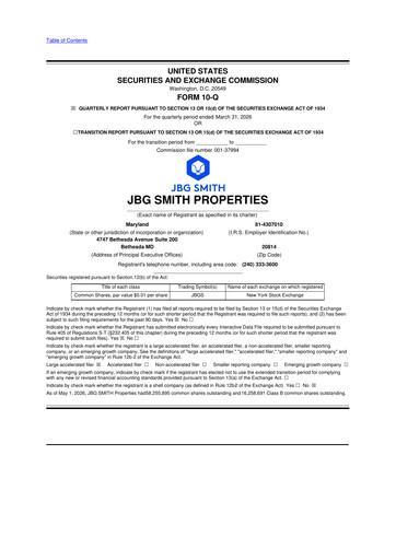 Miniature JBG SMITH
 10-Q Rapport trimestriel  