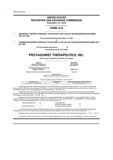 Thumbnail Protagonist Therapeutics
 10-Q Quarterly Report FY 